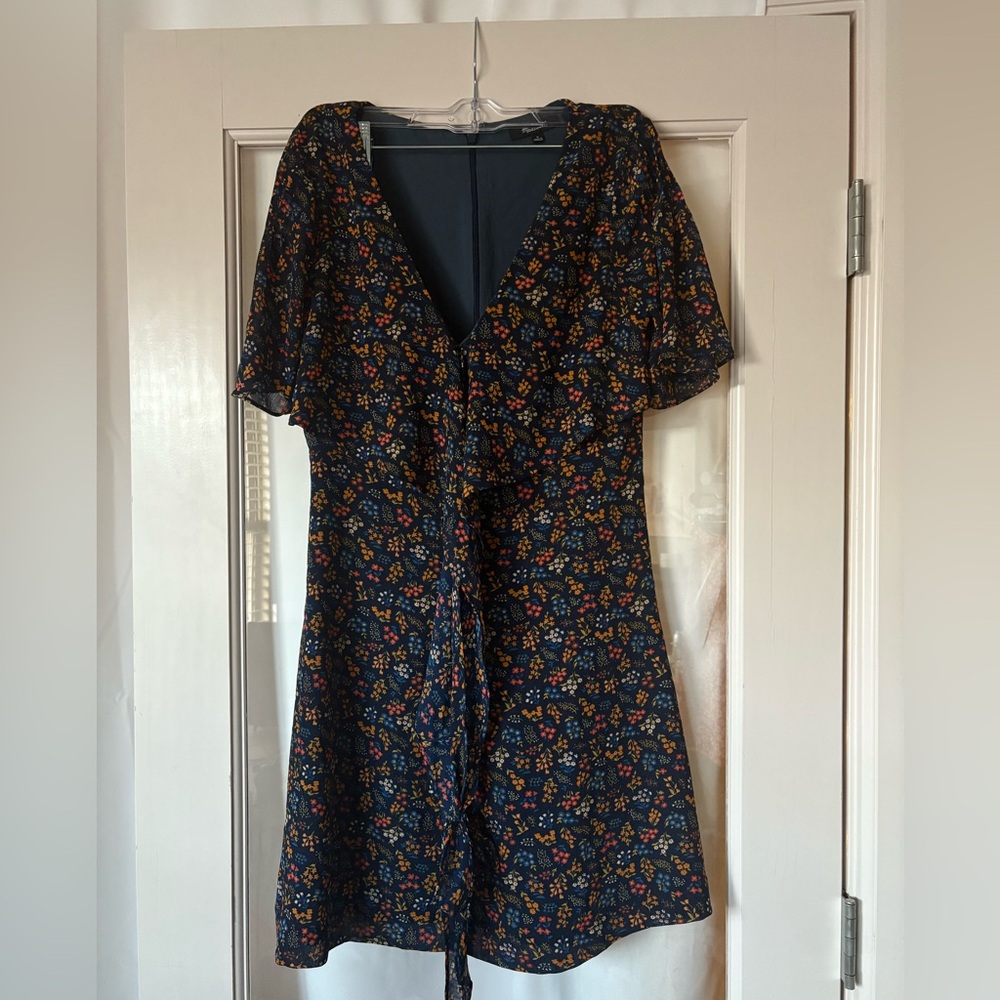 Madewell Dark Blue Floral V-Neck Dress